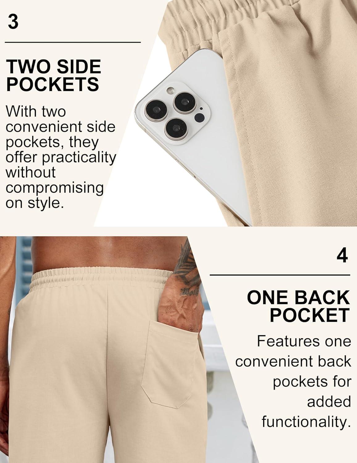 imageCOOFANDY Mens Linen Shorts Casual Drawstring Elastic Waist Lightweight Summer Vacation Beach ShortsBeige