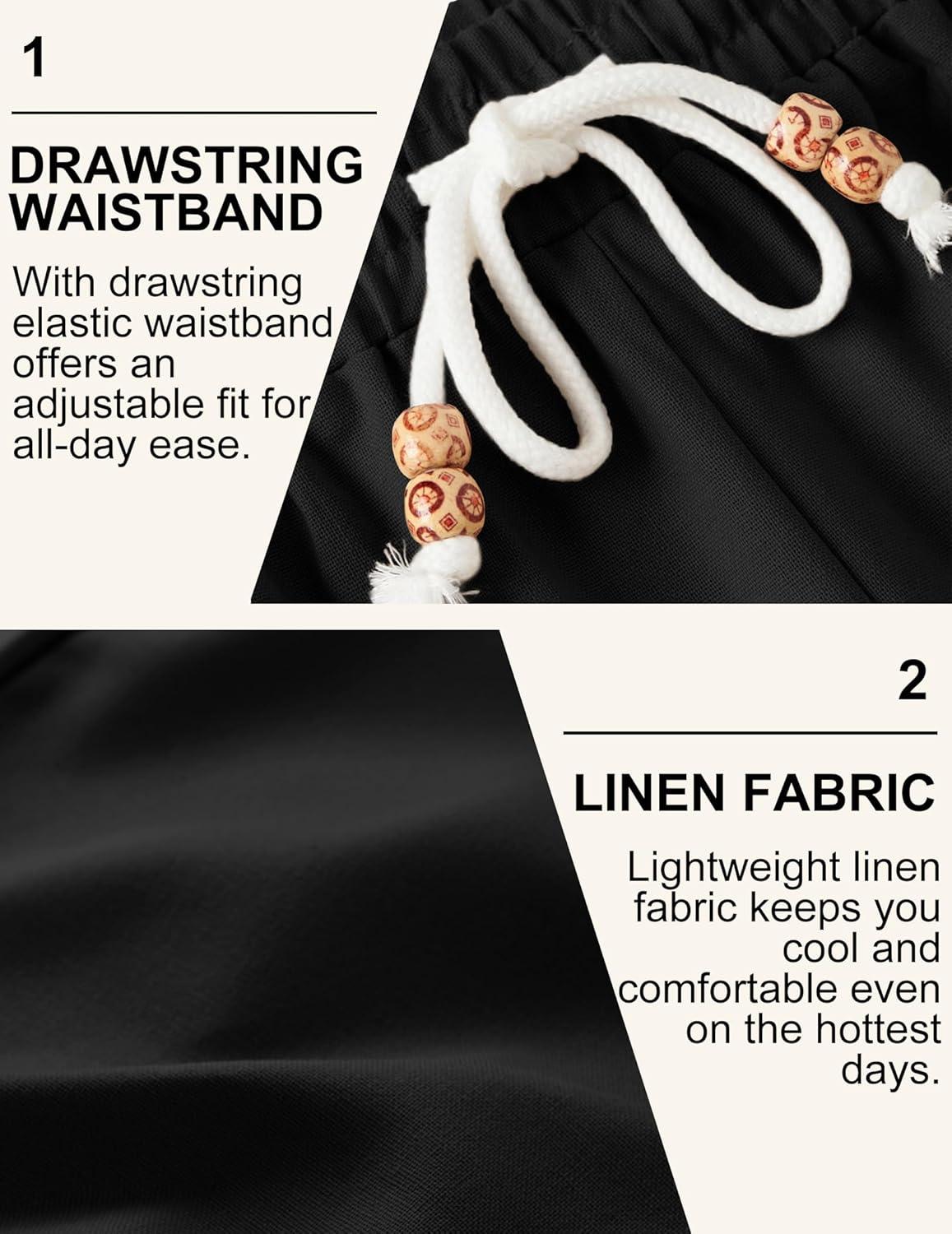 imageCOOFANDY Mens Linen Shorts Casual Drawstring Elastic Waist Lightweight Summer Vacation Beach ShortsBlack