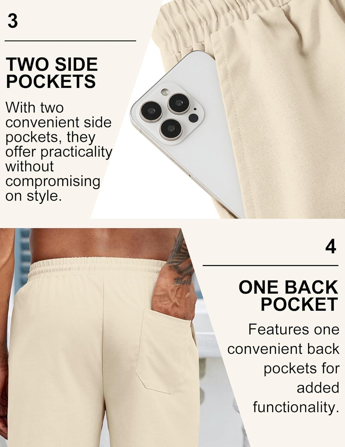 imageCOOFANDY Mens Linen Shorts Casual Drawstring Elastic Waist Lightweight Summer Vacation Beach ShortsCream