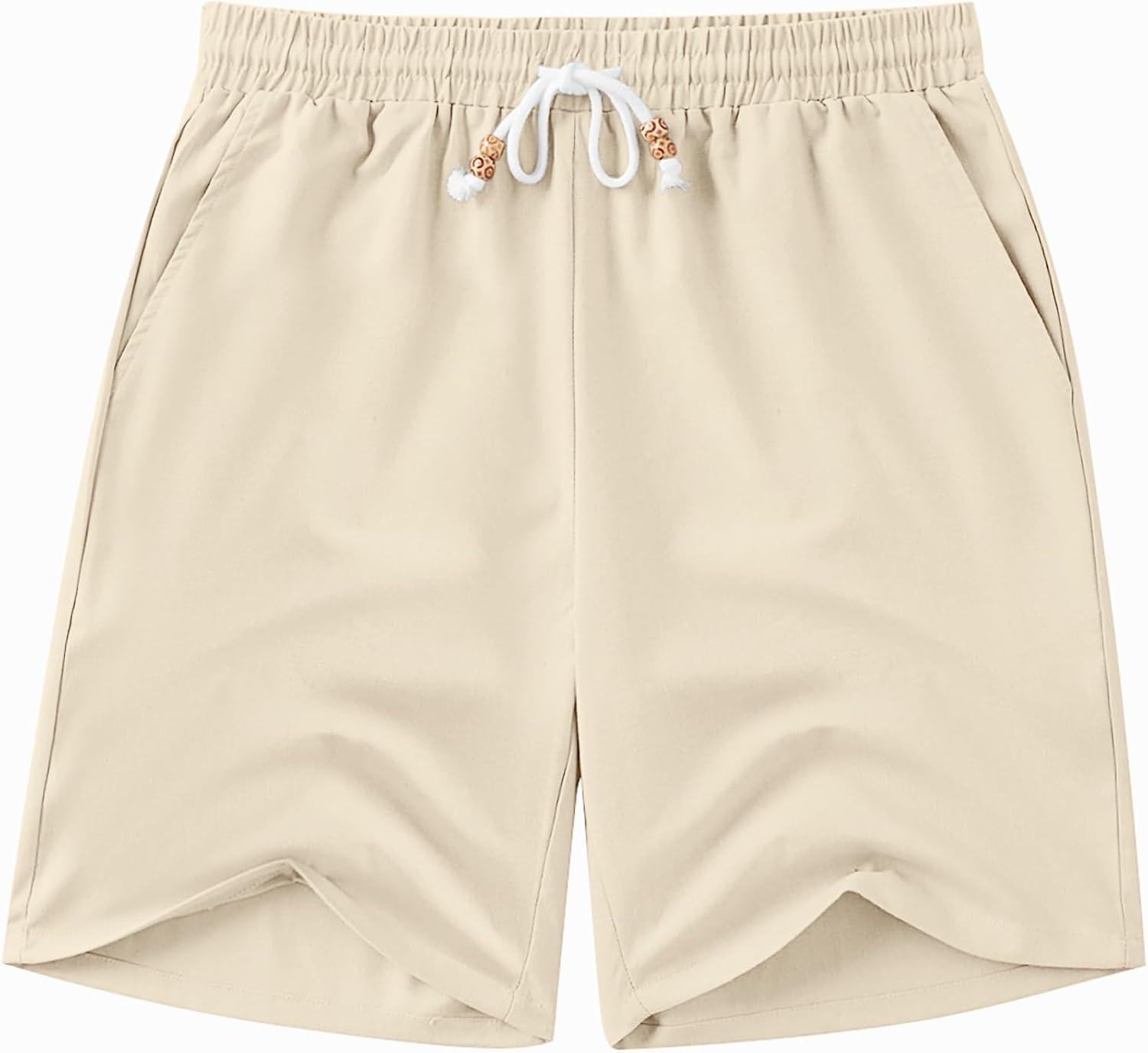 imageCOOFANDY Mens Linen Shorts Casual Drawstring Elastic Waist Lightweight Summer Vacation Beach ShortsCream