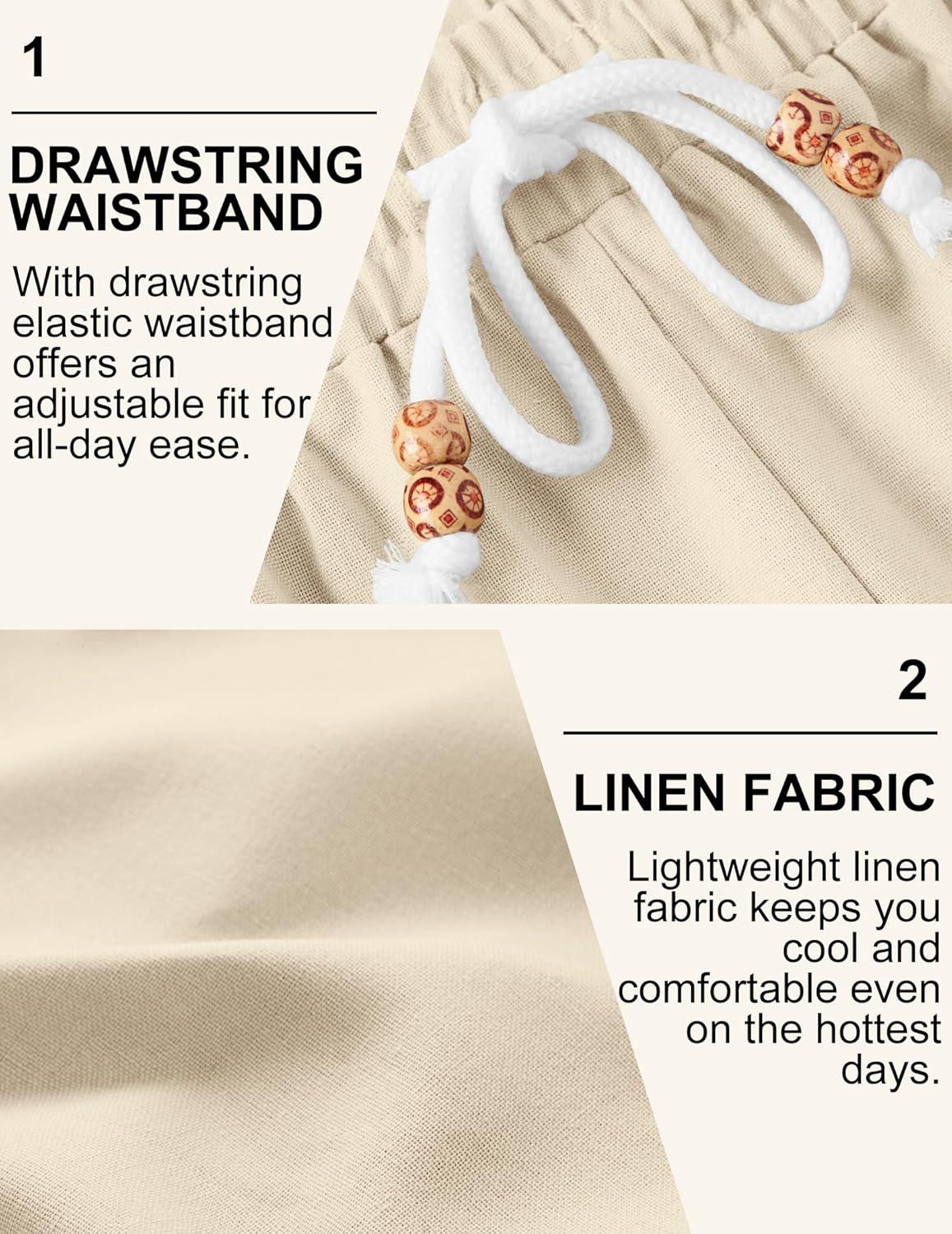 imageCOOFANDY Mens Linen Shorts Casual Drawstring Elastic Waist Lightweight Summer Vacation Beach ShortsCream