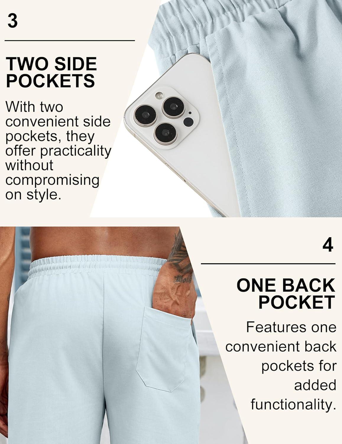 imageCOOFANDY Mens Linen Shorts Casual Drawstring Elastic Waist Lightweight Summer Vacation Beach ShortsLight Blue