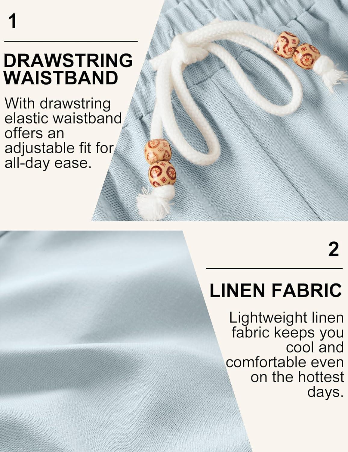 imageCOOFANDY Mens Linen Shorts Casual Drawstring Elastic Waist Lightweight Summer Vacation Beach ShortsLight Blue