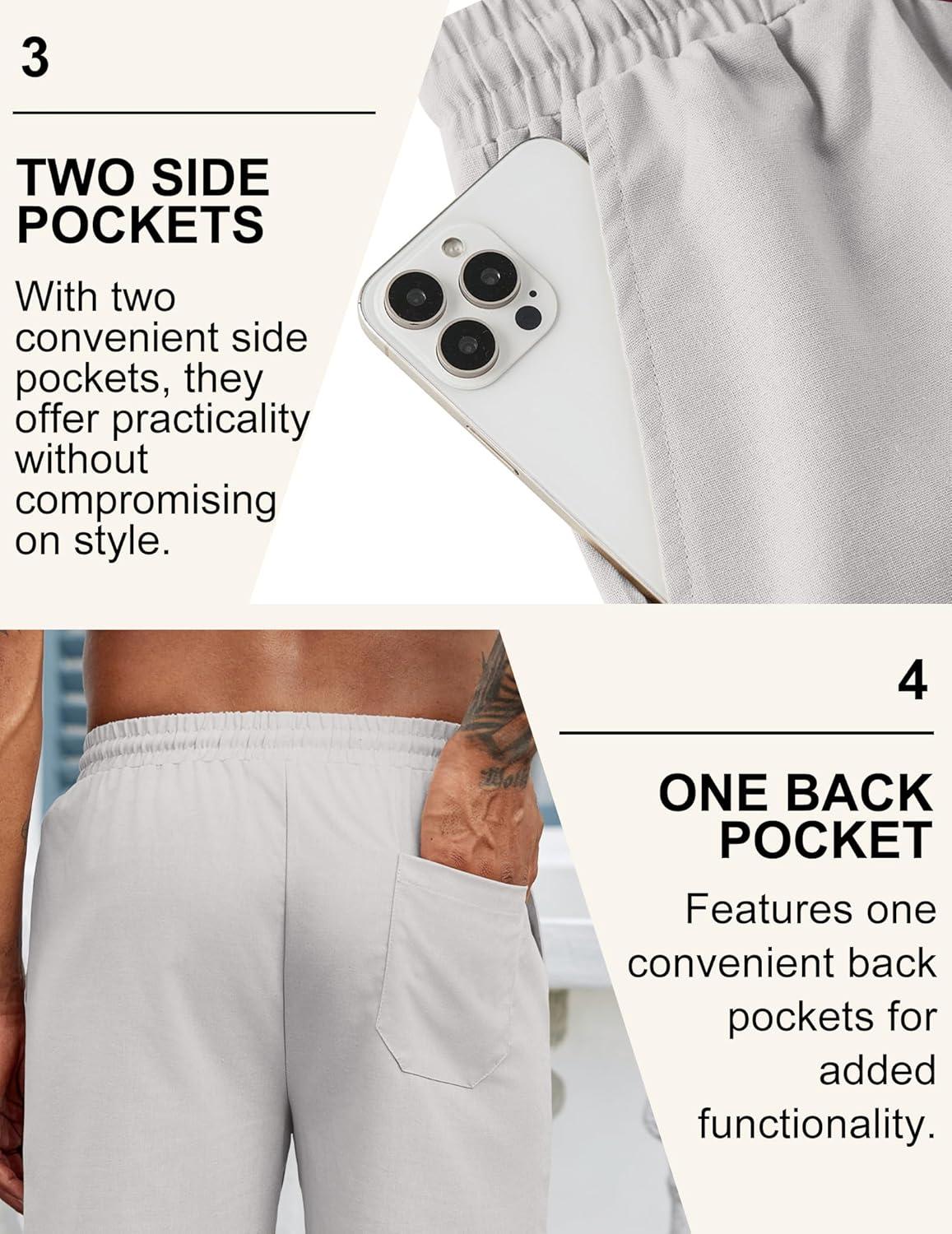 imageCOOFANDY Mens Linen Shorts Casual Drawstring Elastic Waist Lightweight Summer Vacation Beach ShortsLight Grey