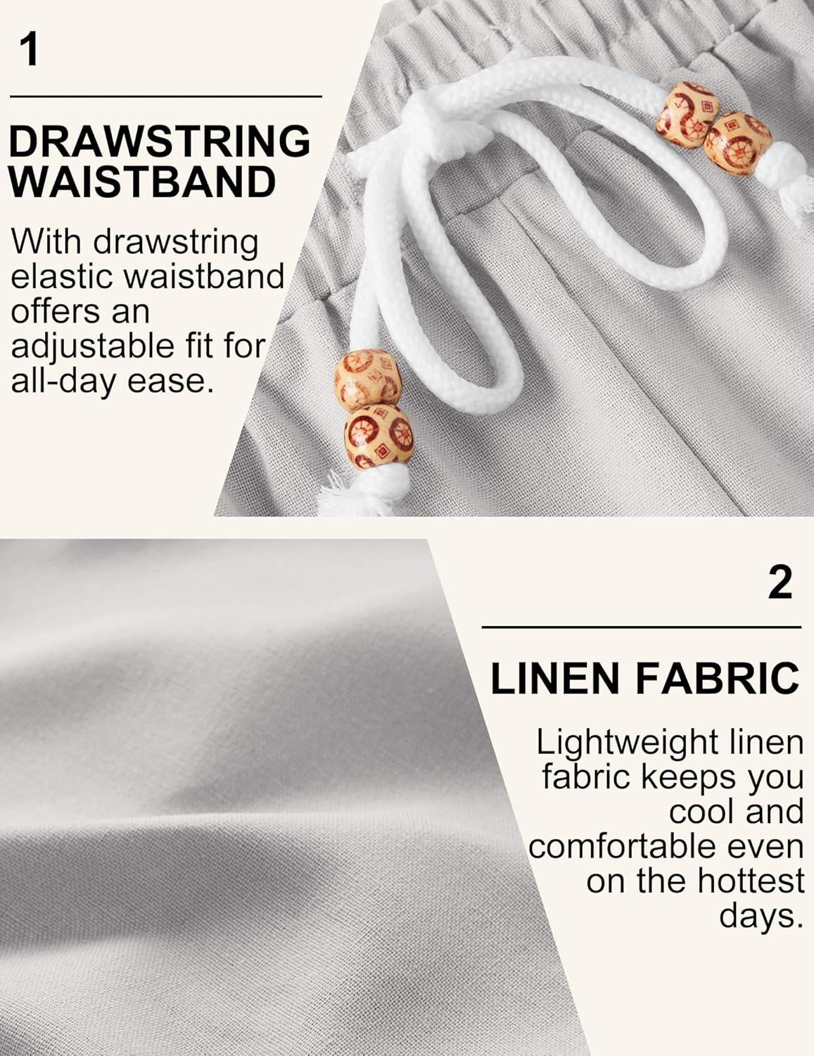 imageCOOFANDY Mens Linen Shorts Casual Drawstring Elastic Waist Lightweight Summer Vacation Beach ShortsLight Grey