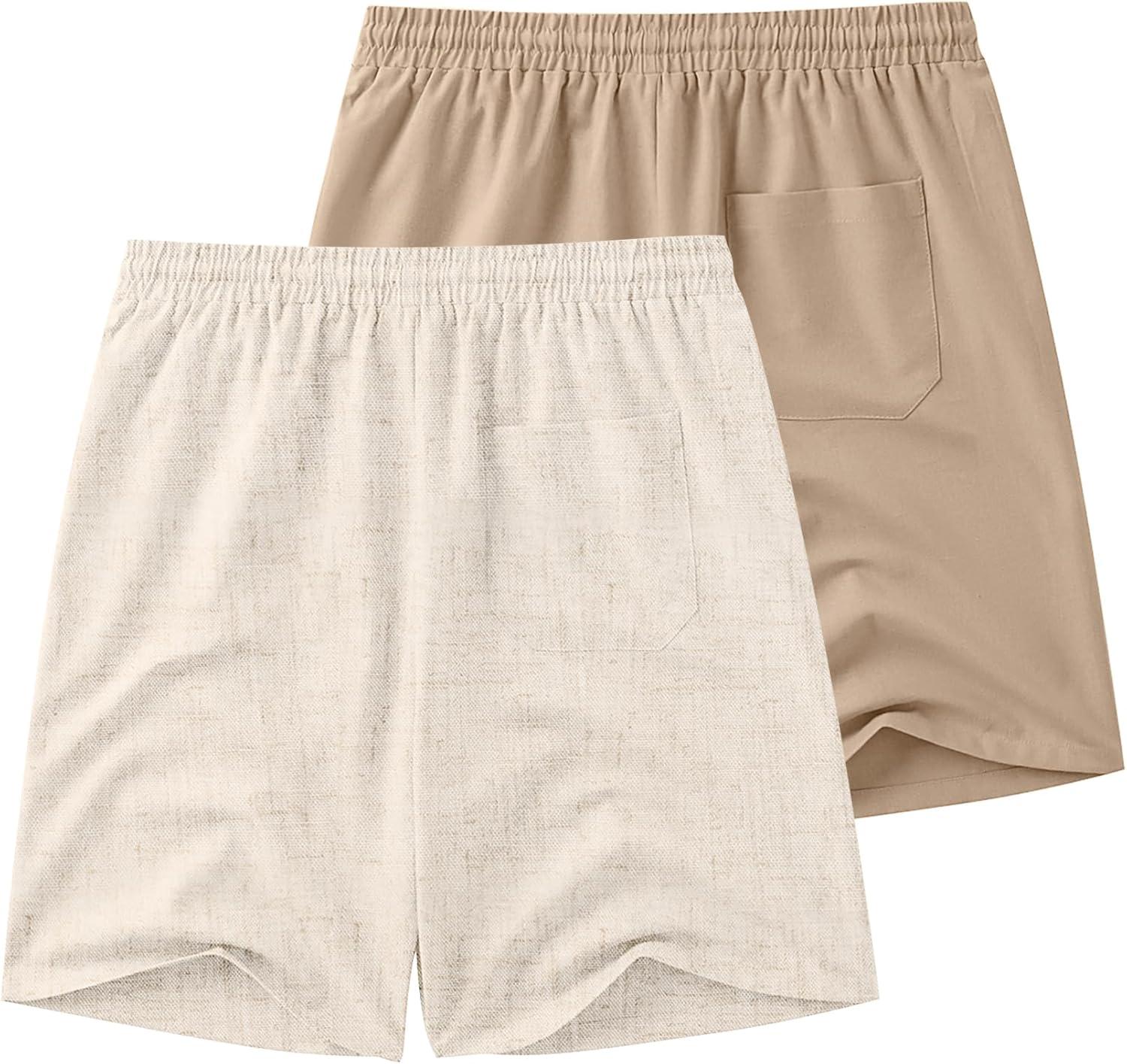 imageCOOFANDY Mens Linen Shorts Casual Drawstring Elastic Waist Lightweight Summer Vacation Beach ShortsLight Khaki Khaki