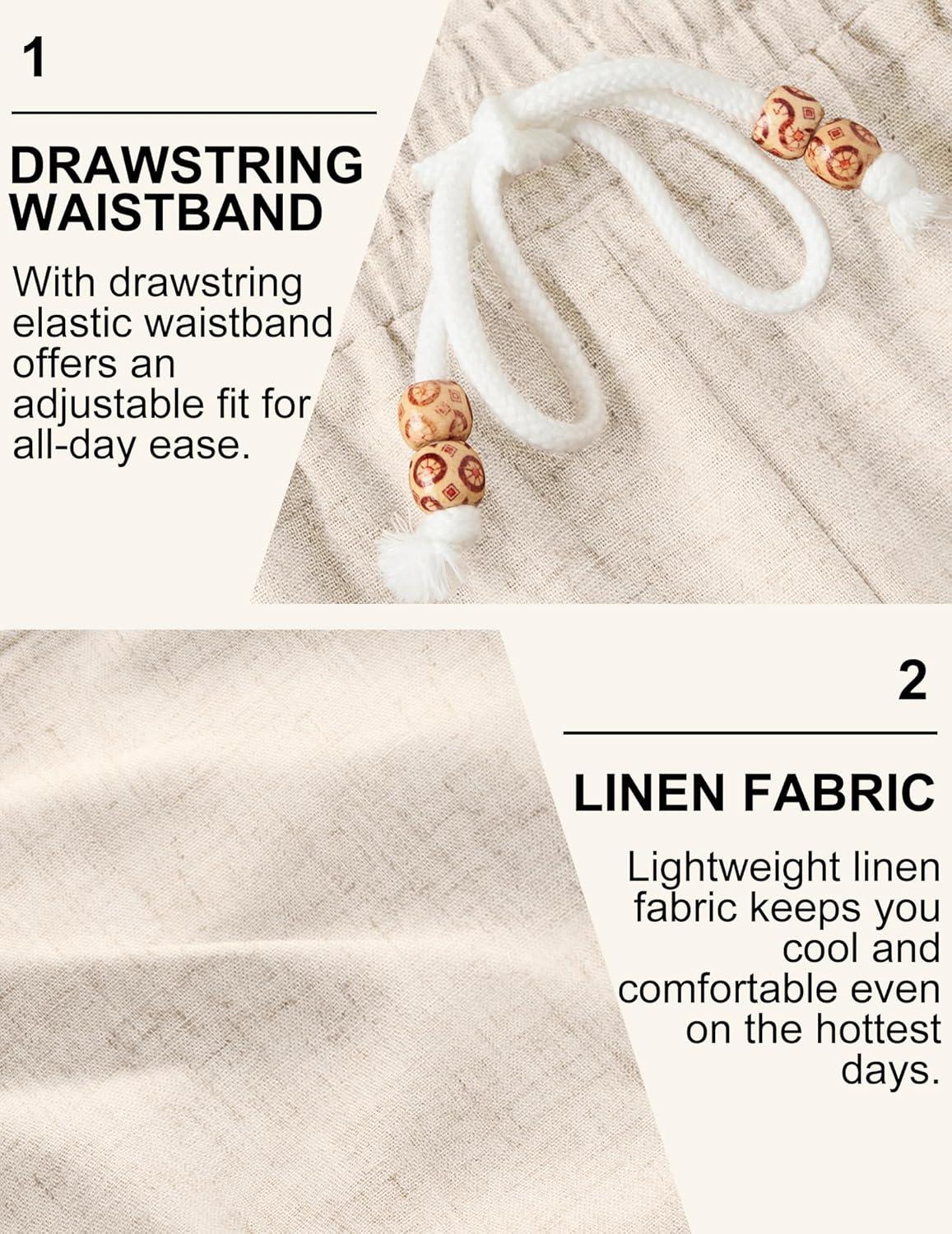 imageCOOFANDY Mens Linen Shorts Casual Drawstring Elastic Waist Lightweight Summer Vacation Beach ShortsLight Khaki