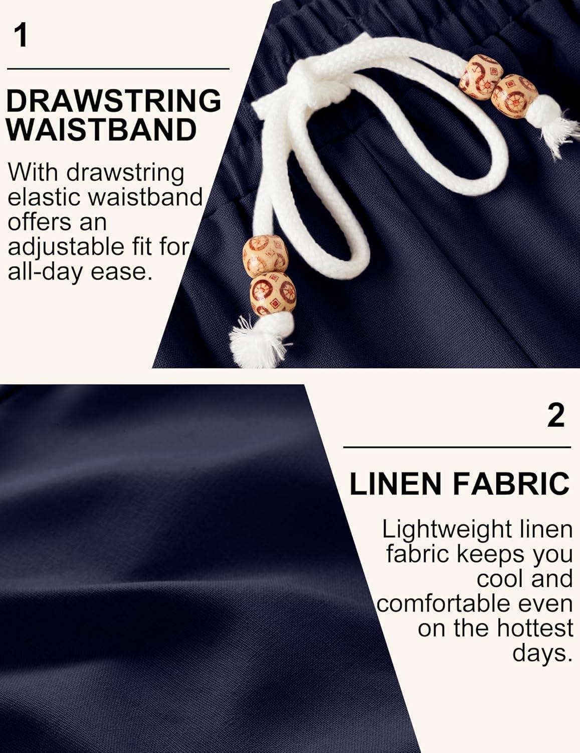 imageCOOFANDY Mens Linen Shorts Casual Drawstring Elastic Waist Lightweight Summer Vacation Beach ShortsNavy Blue