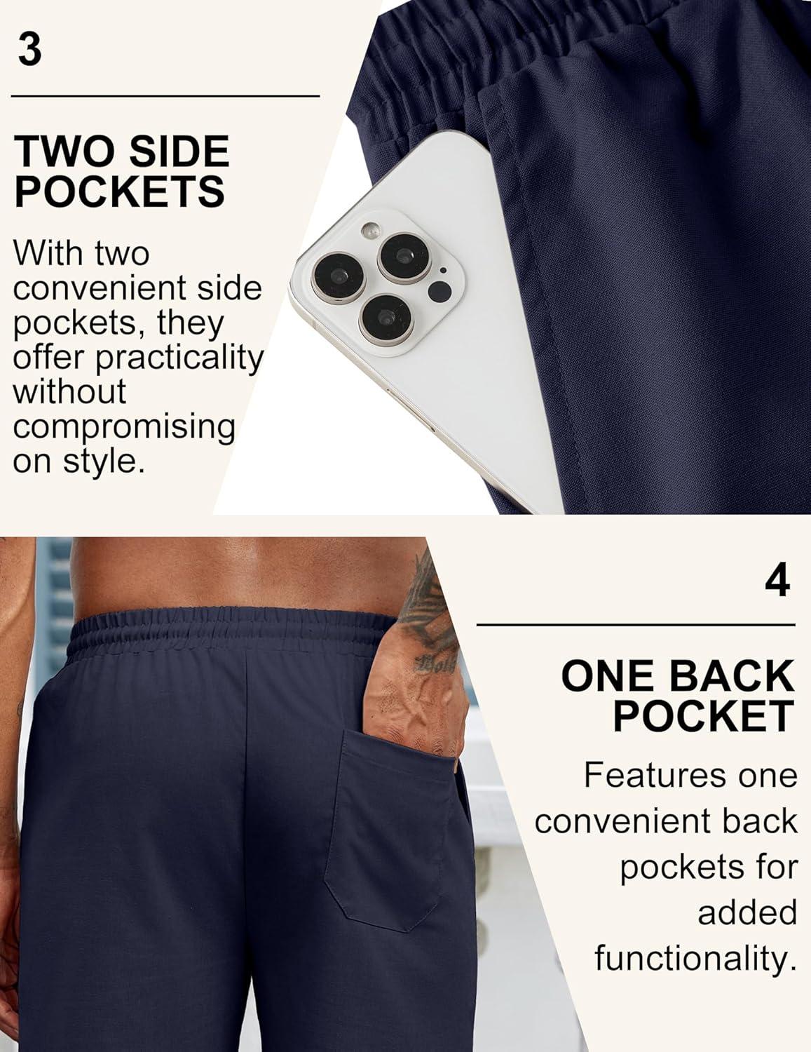 imageCOOFANDY Mens Linen Shorts Casual Drawstring Elastic Waist Lightweight Summer Vacation Beach ShortsNavy Blue