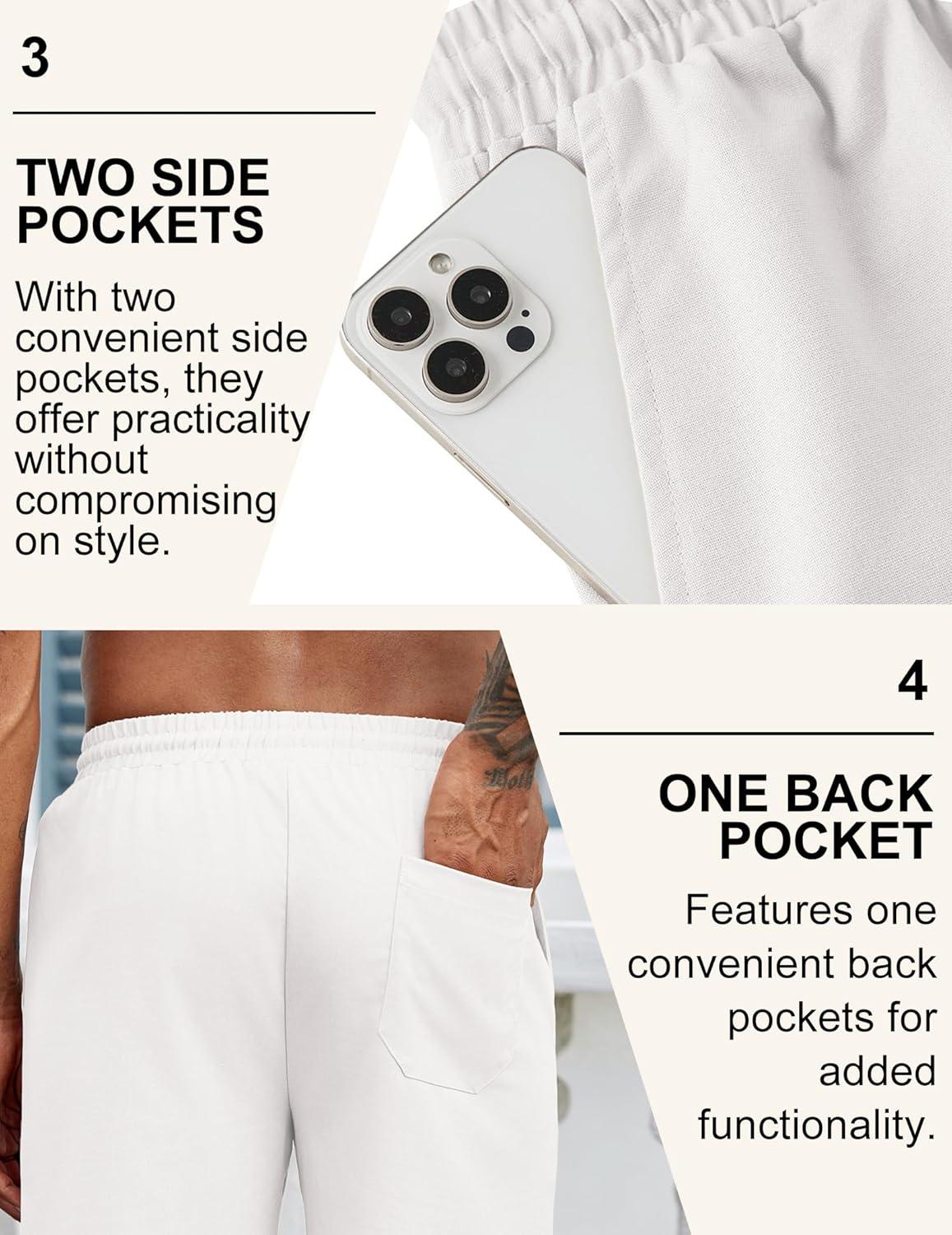 imageCOOFANDY Mens Linen Shorts Casual Drawstring Elastic Waist Lightweight Summer Vacation Beach ShortsWhite