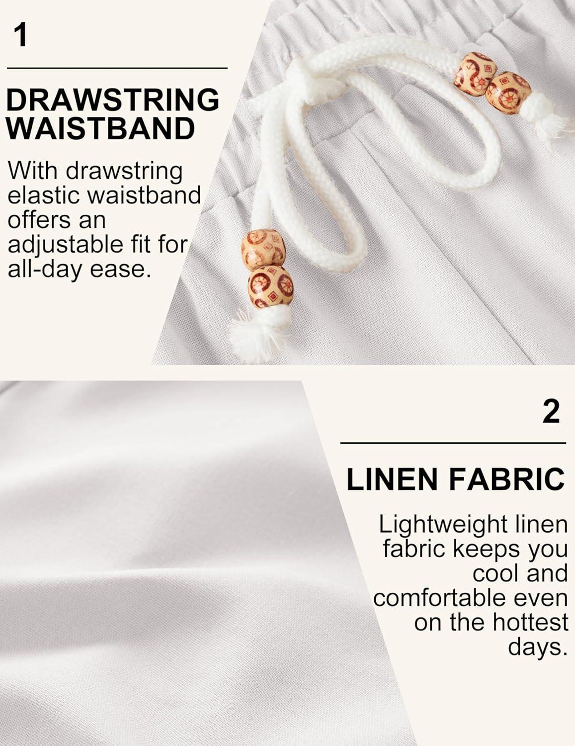 imageCOOFANDY Mens Linen Shorts Casual Drawstring Elastic Waist Lightweight Summer Vacation Beach ShortsWhite