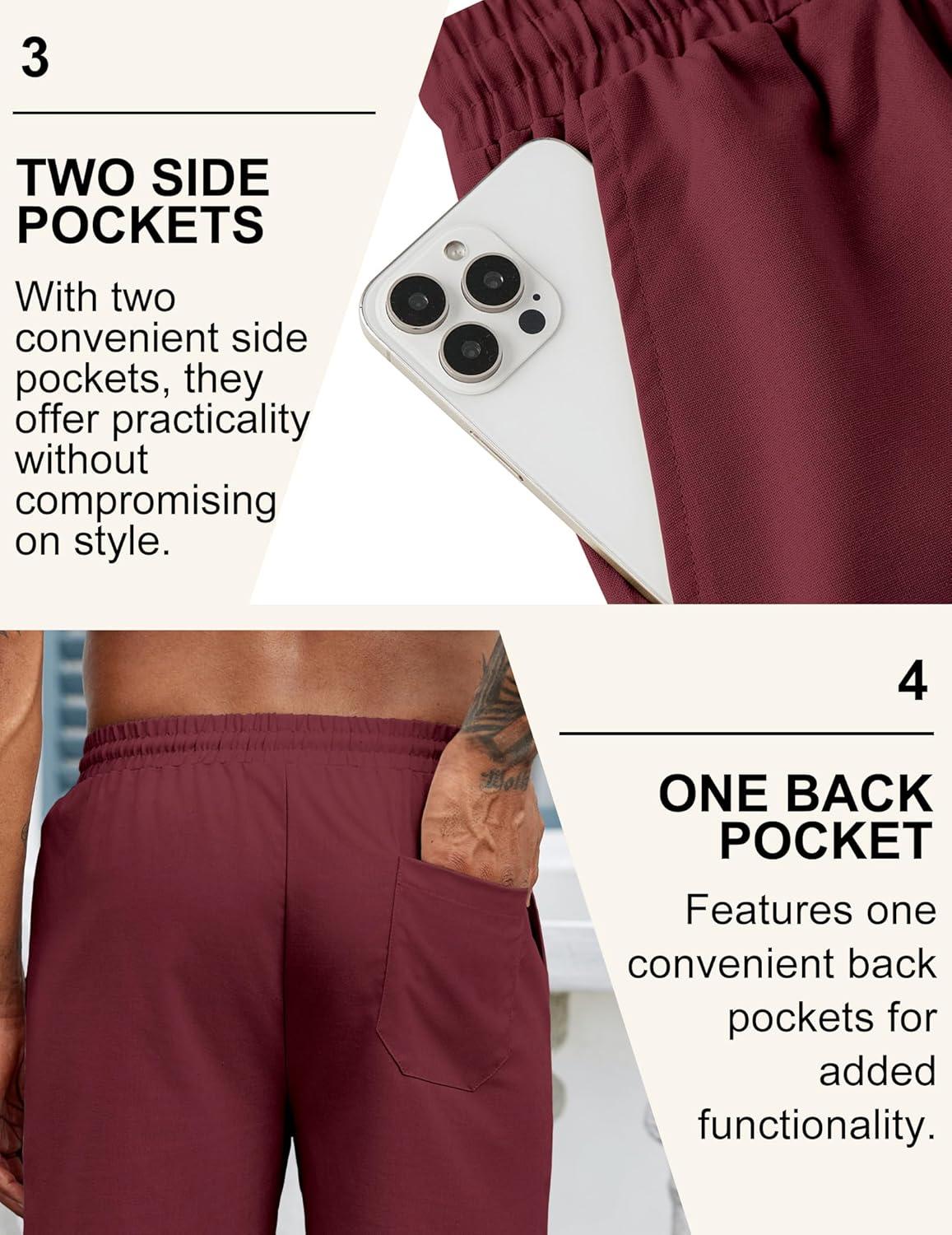 imageCOOFANDY Mens Linen Shorts Casual Drawstring Elastic Waist Lightweight Summer Vacation Beach ShortsWine Red