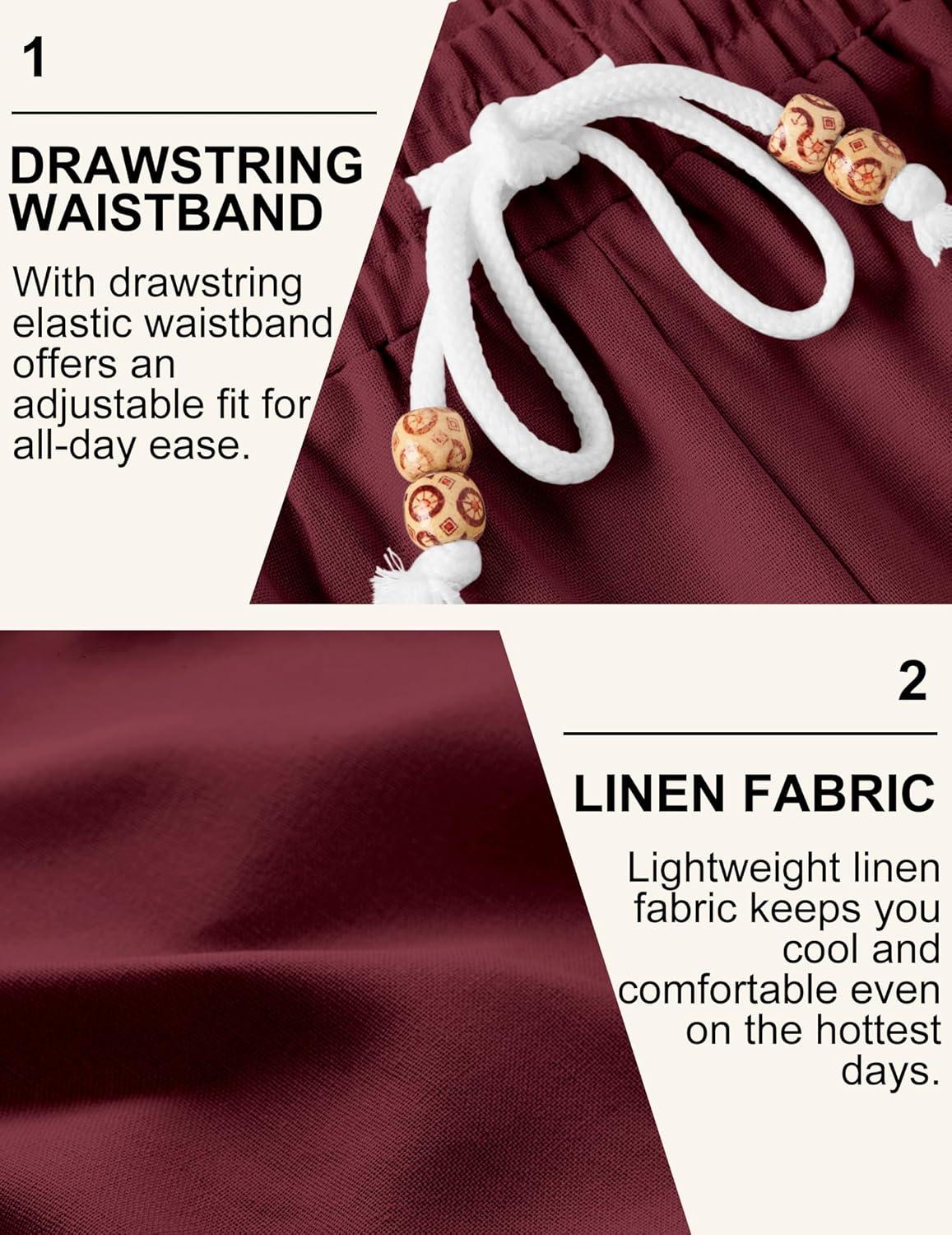 imageCOOFANDY Mens Linen Shorts Casual Drawstring Elastic Waist Lightweight Summer Vacation Beach ShortsWine Red
