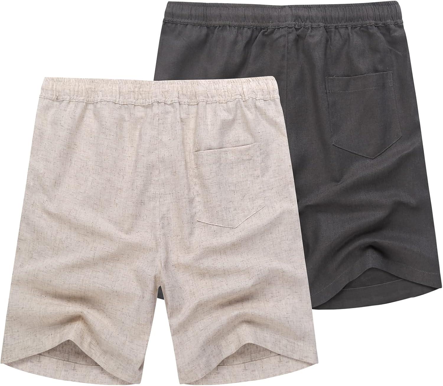 imageCOOFANDY Mens Linen Shorts Casual Elastic Waist Drawstring Summer Beach ShortsDark Grey Khaki