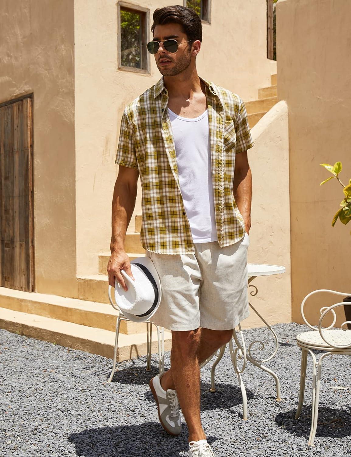 imageCOOFANDY Mens Linen Shorts Casual Elastic Waist Drawstring Summer Beach ShortsDark Grey Khaki