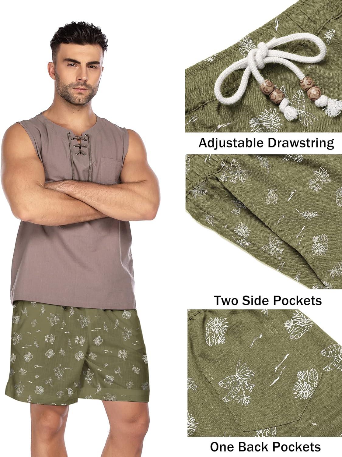 imageCOOFANDY Mens Linen Shorts Casual Elastic Waist Drawstring Summer Beach ShortsGreen Palm