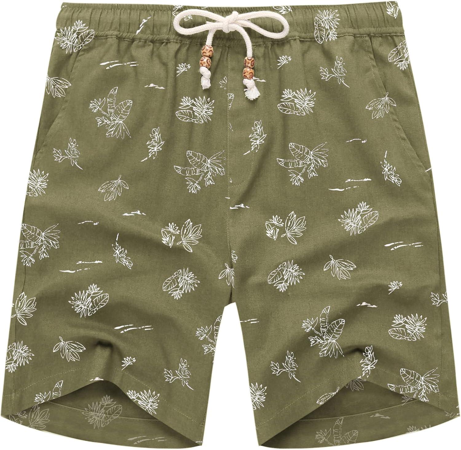 imageCOOFANDY Mens Linen Shorts Casual Elastic Waist Drawstring Summer Beach ShortsGreen Palm