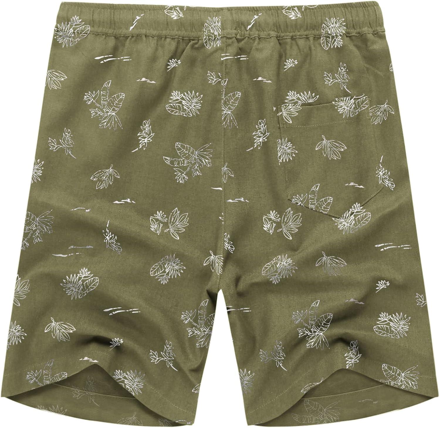 imageCOOFANDY Mens Linen Shorts Casual Elastic Waist Drawstring Summer Beach ShortsGreen Palm
