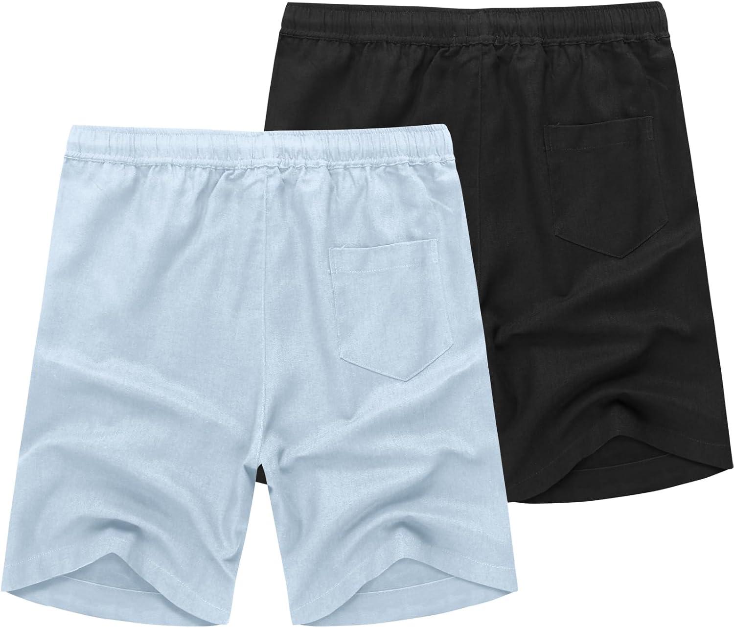 imageCOOFANDY Mens Linen Shorts Casual Elastic Waist Drawstring Summer Beach ShortsLight Blue Black
