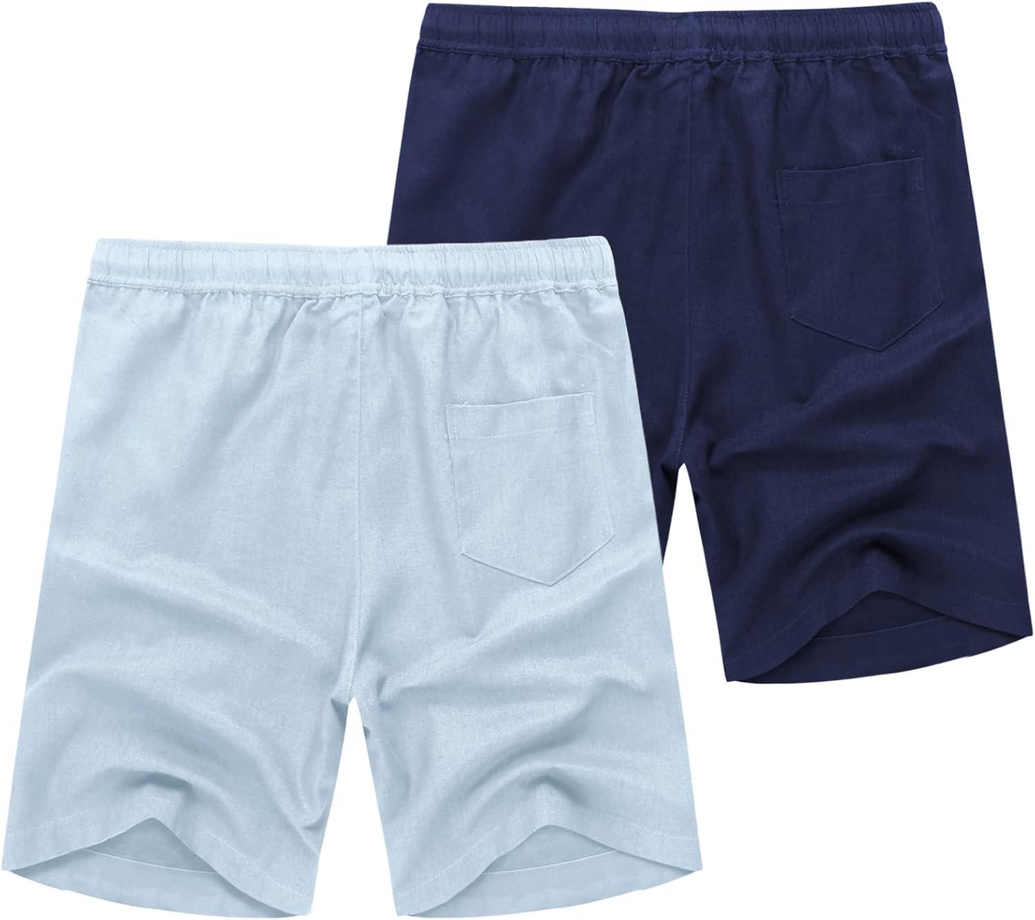 imageCOOFANDY Mens Linen Shorts Casual Elastic Waist Drawstring Summer Beach ShortsLight Blue Navy Blue