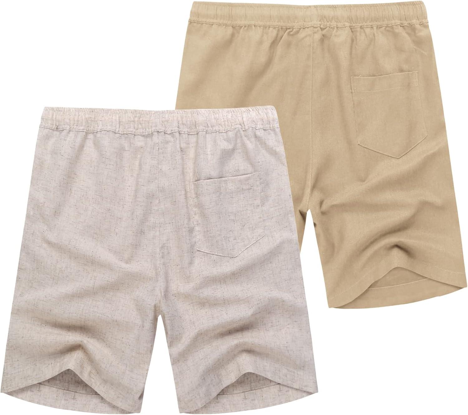 imageCOOFANDY Mens Linen Shorts Casual Elastic Waist Drawstring Summer Beach ShortsLight Khaki Dark Khaki