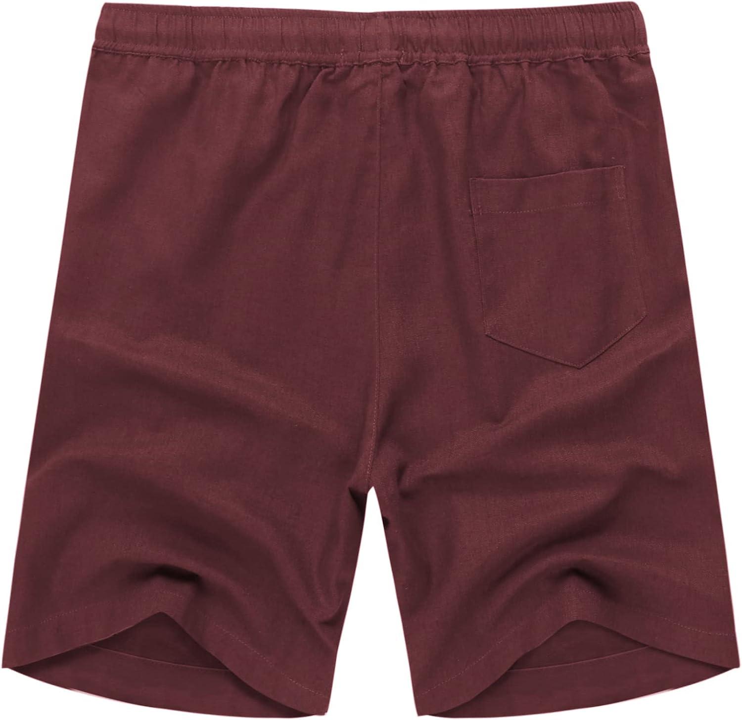 imageCOOFANDY Mens Linen Shorts Casual Elastic Waist Drawstring Summer Beach ShortsWine Red