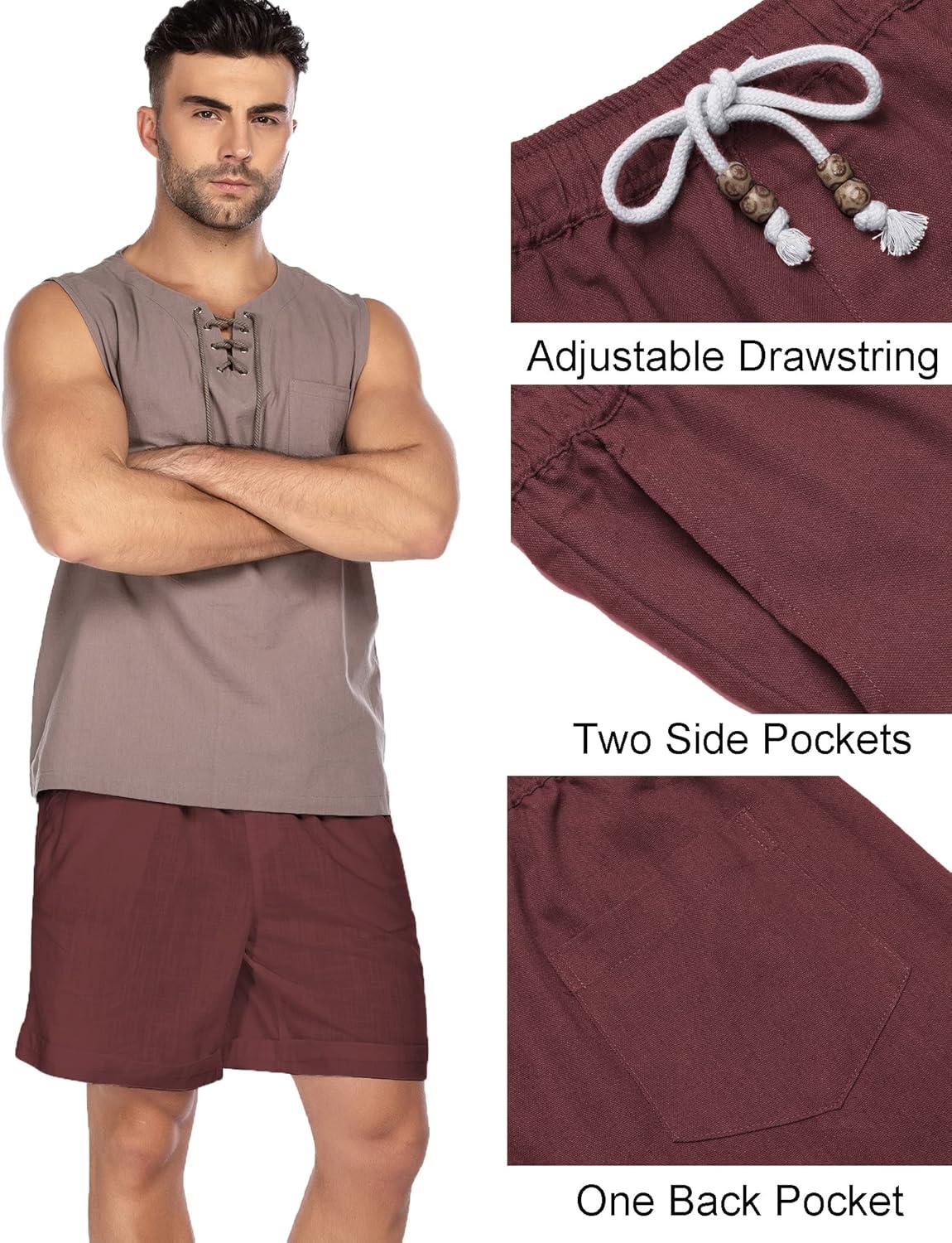 imageCOOFANDY Mens Linen Shorts Casual Elastic Waist Drawstring Summer Beach ShortsWine Red