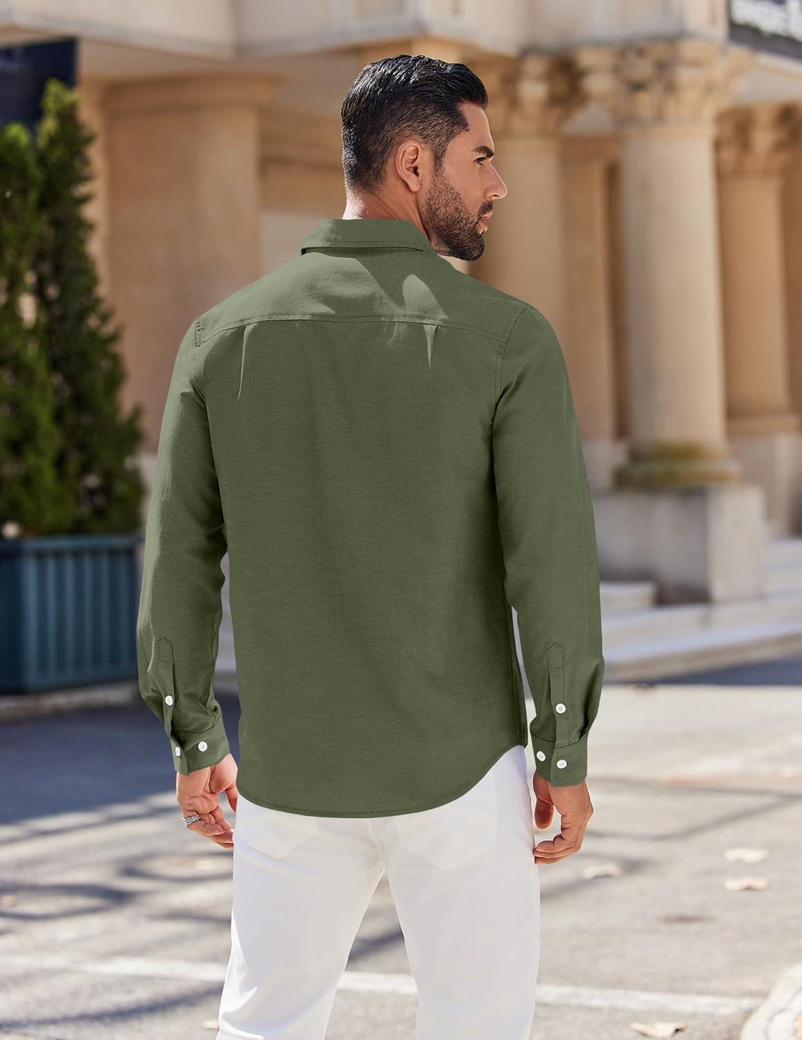 imageCOOFANDY Mens Long Sleeve Button Down Shirt Casual Untucked Shirts for Men Oxford Dress ShirtsArmy Green