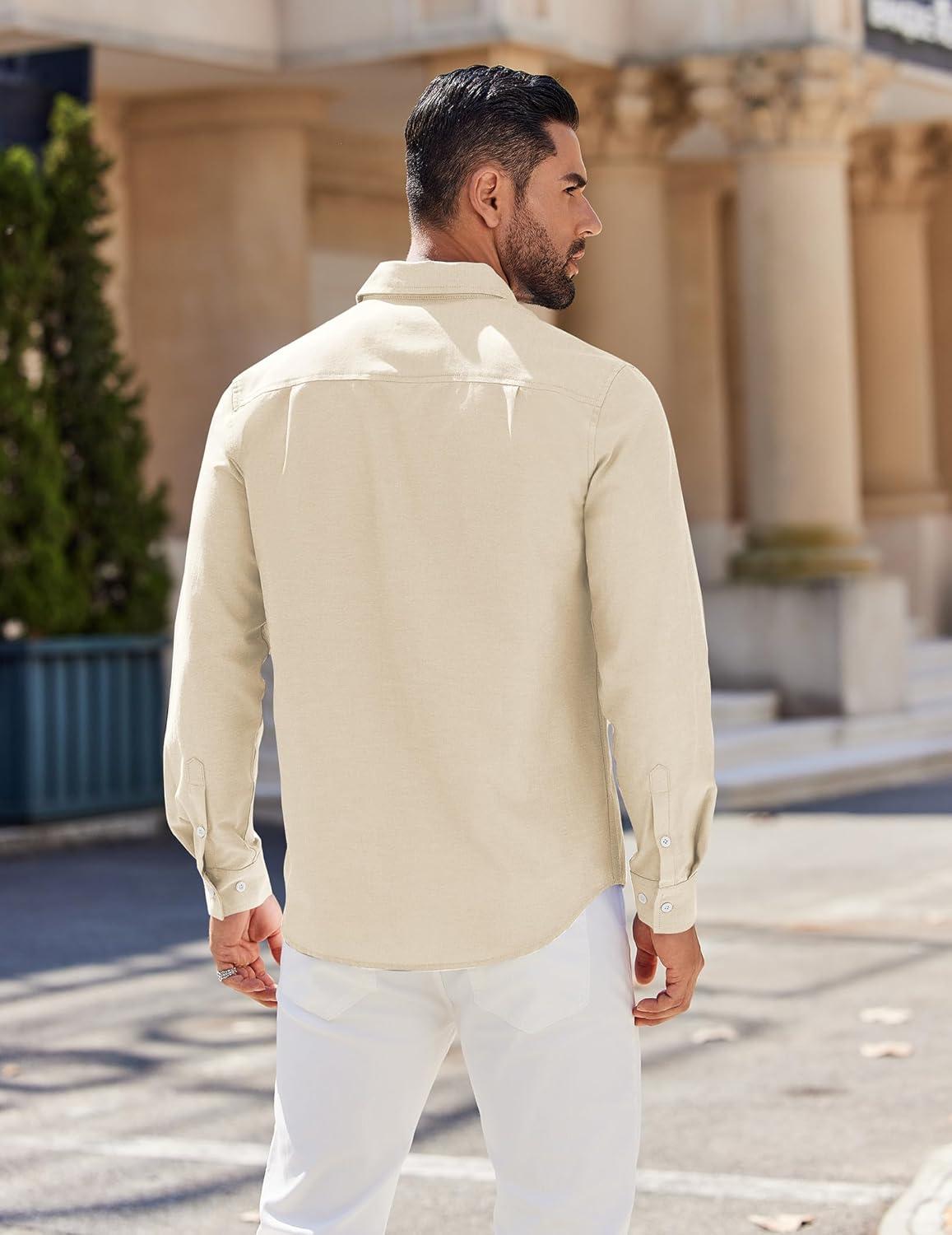 imageCOOFANDY Mens Long Sleeve Button Down Shirt Casual Untucked Shirts for Men Oxford Dress ShirtsBeige