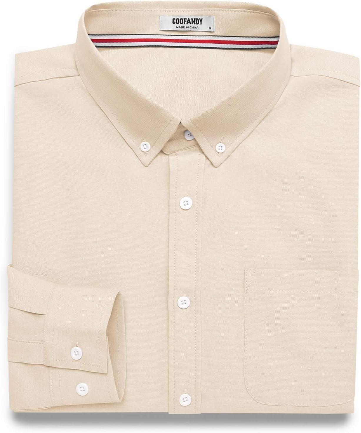 imageCOOFANDY Mens Long Sleeve Button Down Shirt Casual Untucked Shirts for Men Oxford Dress ShirtsBeige