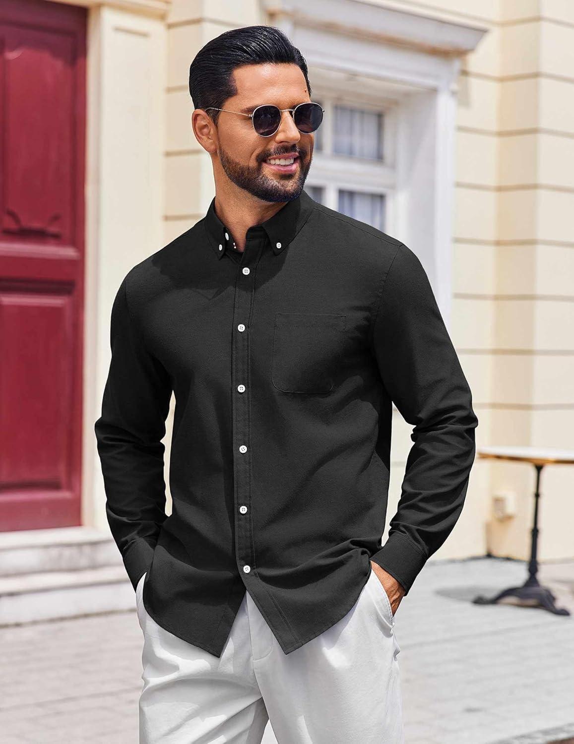 imageCOOFANDY Mens Long Sleeve Button Down Shirt Casual Untucked Shirts for Men Oxford Dress ShirtsBlack