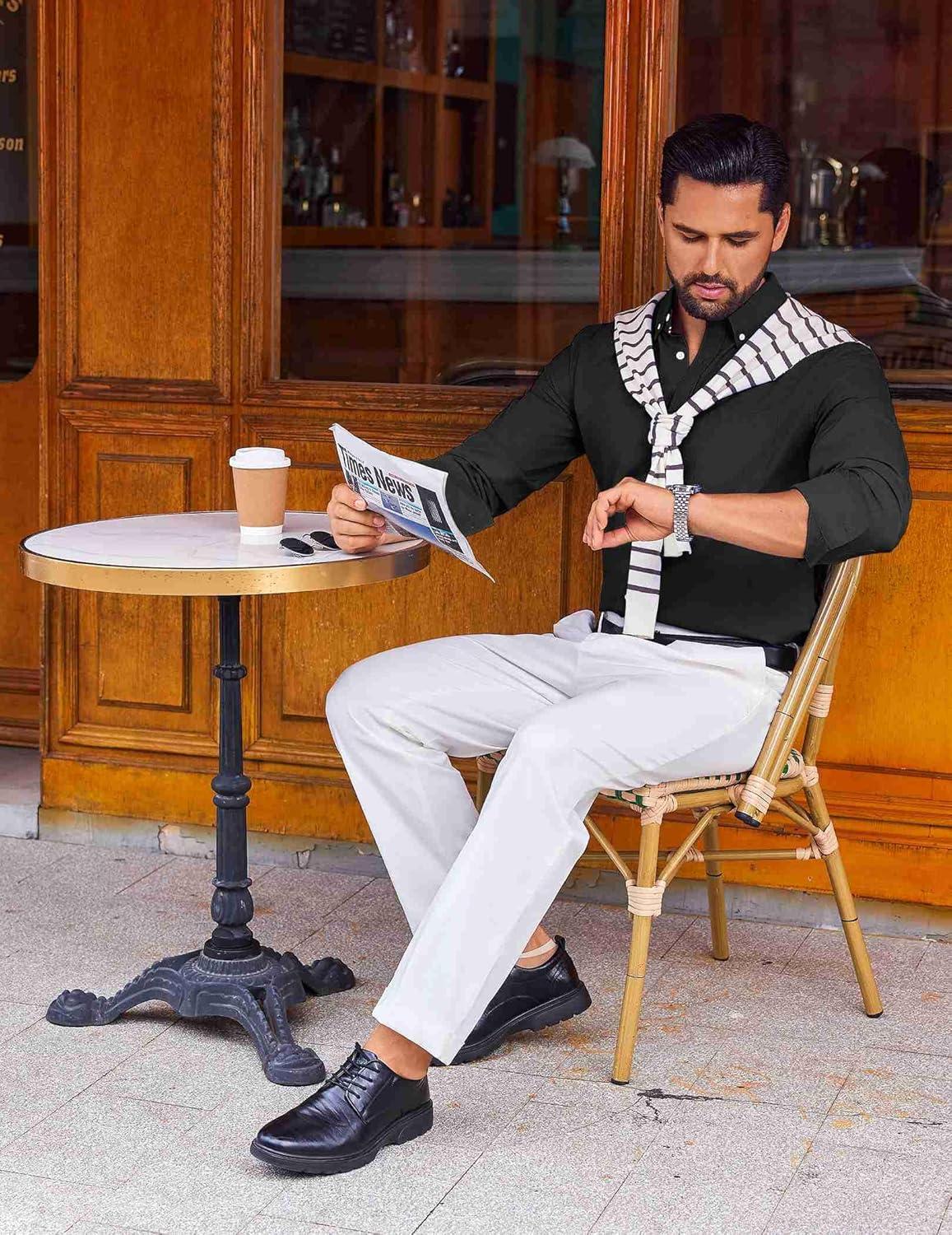 imageCOOFANDY Mens Long Sleeve Button Down Shirt Casual Untucked Shirts for Men Oxford Dress ShirtsBlack