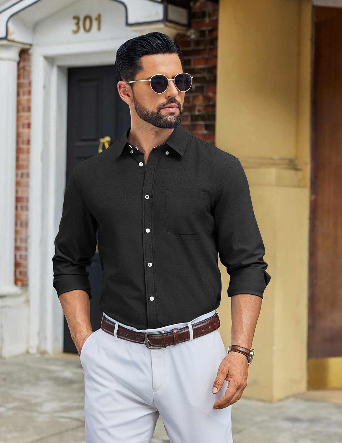 imageCOOFANDY Mens Long Sleeve Button Down Shirt Casual Untucked Shirts for Men Oxford Dress ShirtsBlack