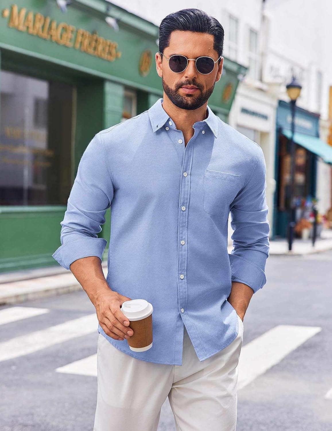 imageCOOFANDY Mens Long Sleeve Button Down Shirt Casual Untucked Shirts for Men Oxford Dress ShirtsBlue