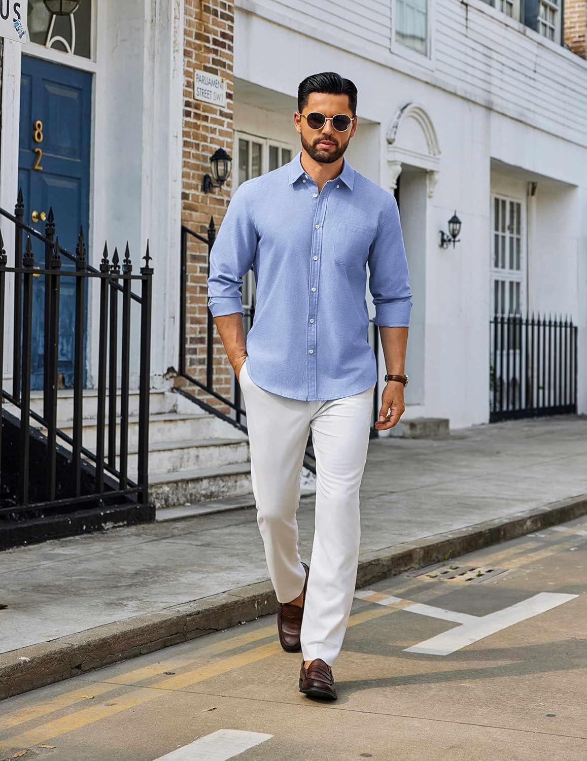 imageCOOFANDY Mens Long Sleeve Button Down Shirt Casual Untucked Shirts for Men Oxford Dress ShirtsBlue