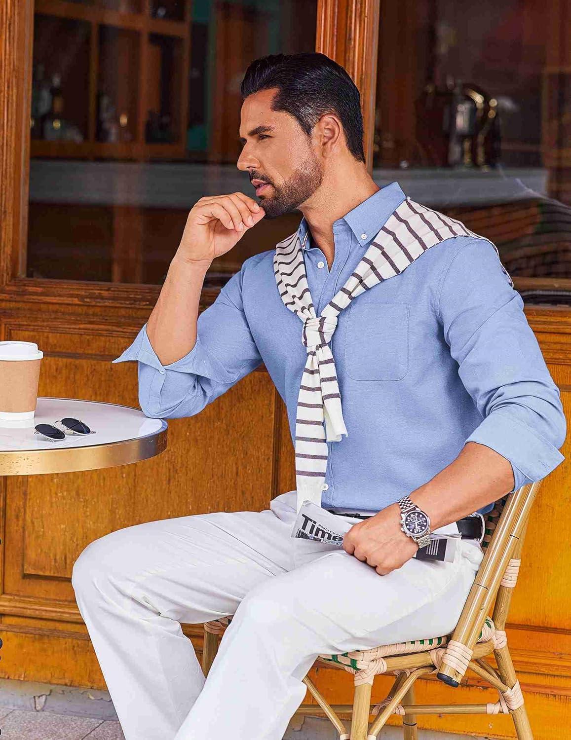 imageCOOFANDY Mens Long Sleeve Button Down Shirt Casual Untucked Shirts for Men Oxford Dress ShirtsBlue