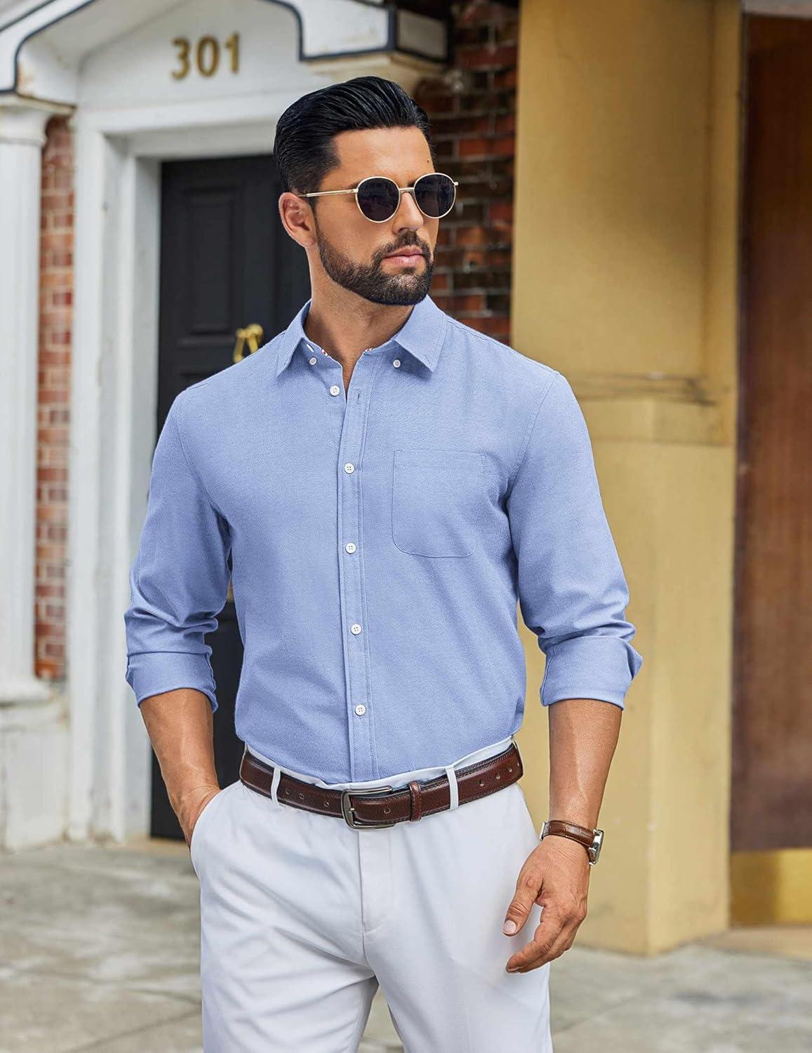 imageCOOFANDY Mens Long Sleeve Button Down Shirt Casual Untucked Shirts for Men Oxford Dress ShirtsBlue