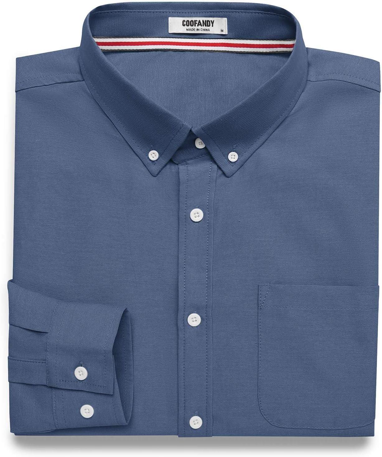 imageCOOFANDY Mens Long Sleeve Button Down Shirt Casual Untucked Shirts for Men Oxford Dress ShirtsDenim Blue