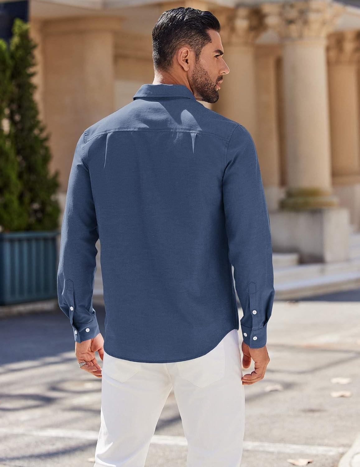 imageCOOFANDY Mens Long Sleeve Button Down Shirt Casual Untucked Shirts for Men Oxford Dress ShirtsDenim Blue