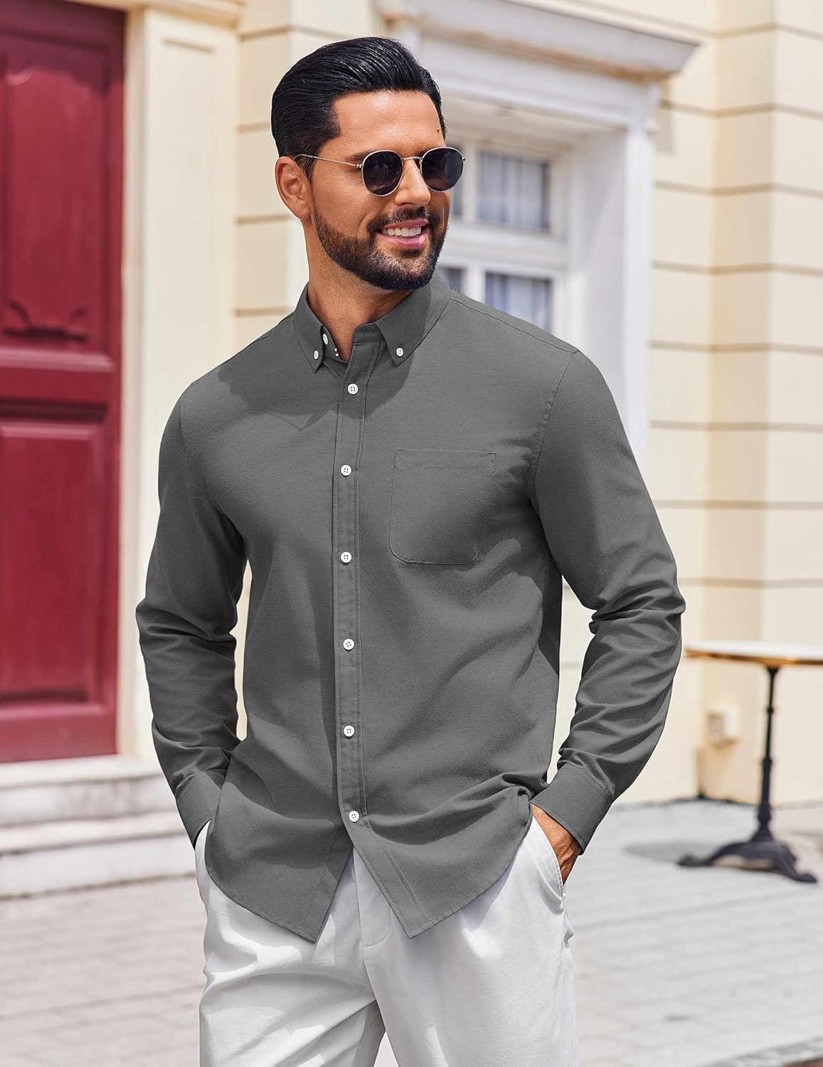 imageCOOFANDY Mens Long Sleeve Button Down Shirt Casual Untucked Shirts for Men Oxford Dress ShirtsGray