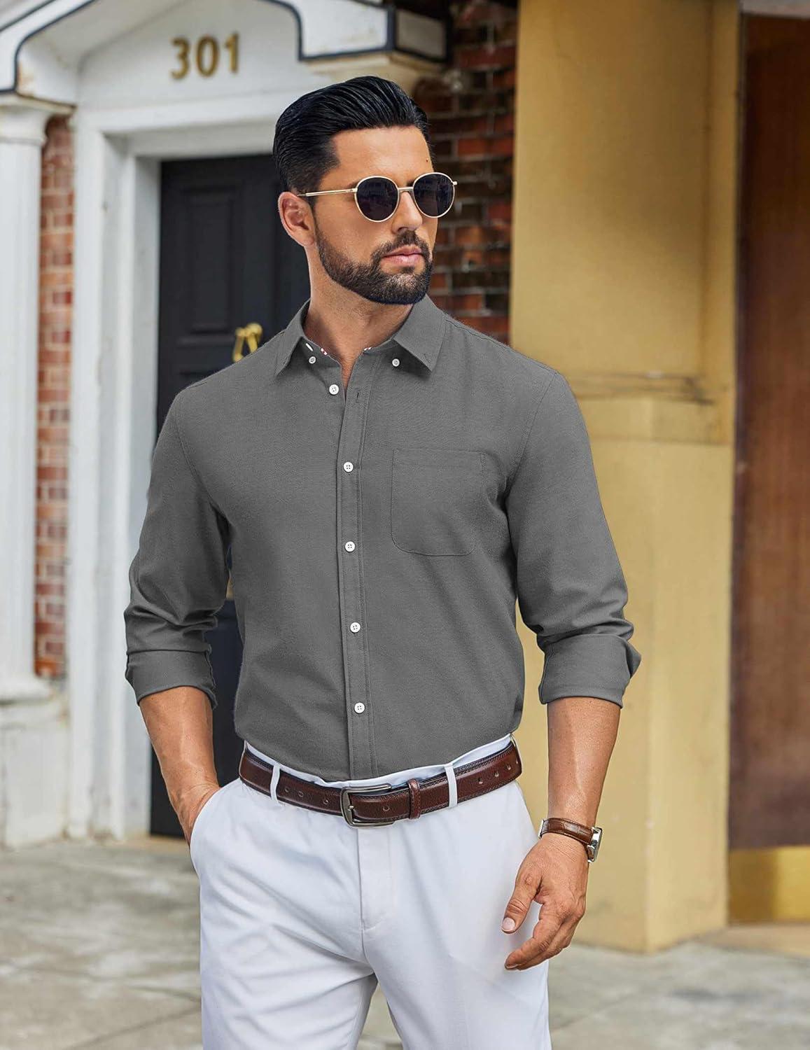 imageCOOFANDY Mens Long Sleeve Button Down Shirt Casual Untucked Shirts for Men Oxford Dress ShirtsGray