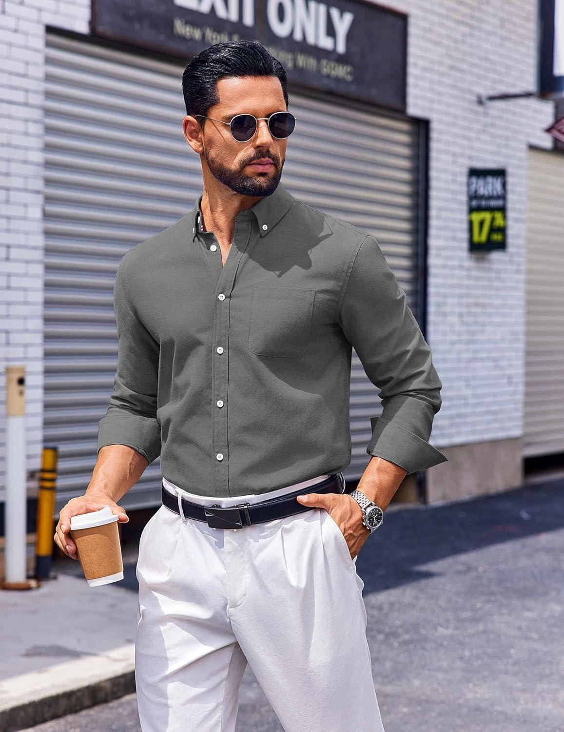 imageCOOFANDY Mens Long Sleeve Button Down Shirt Casual Untucked Shirts for Men Oxford Dress ShirtsGray