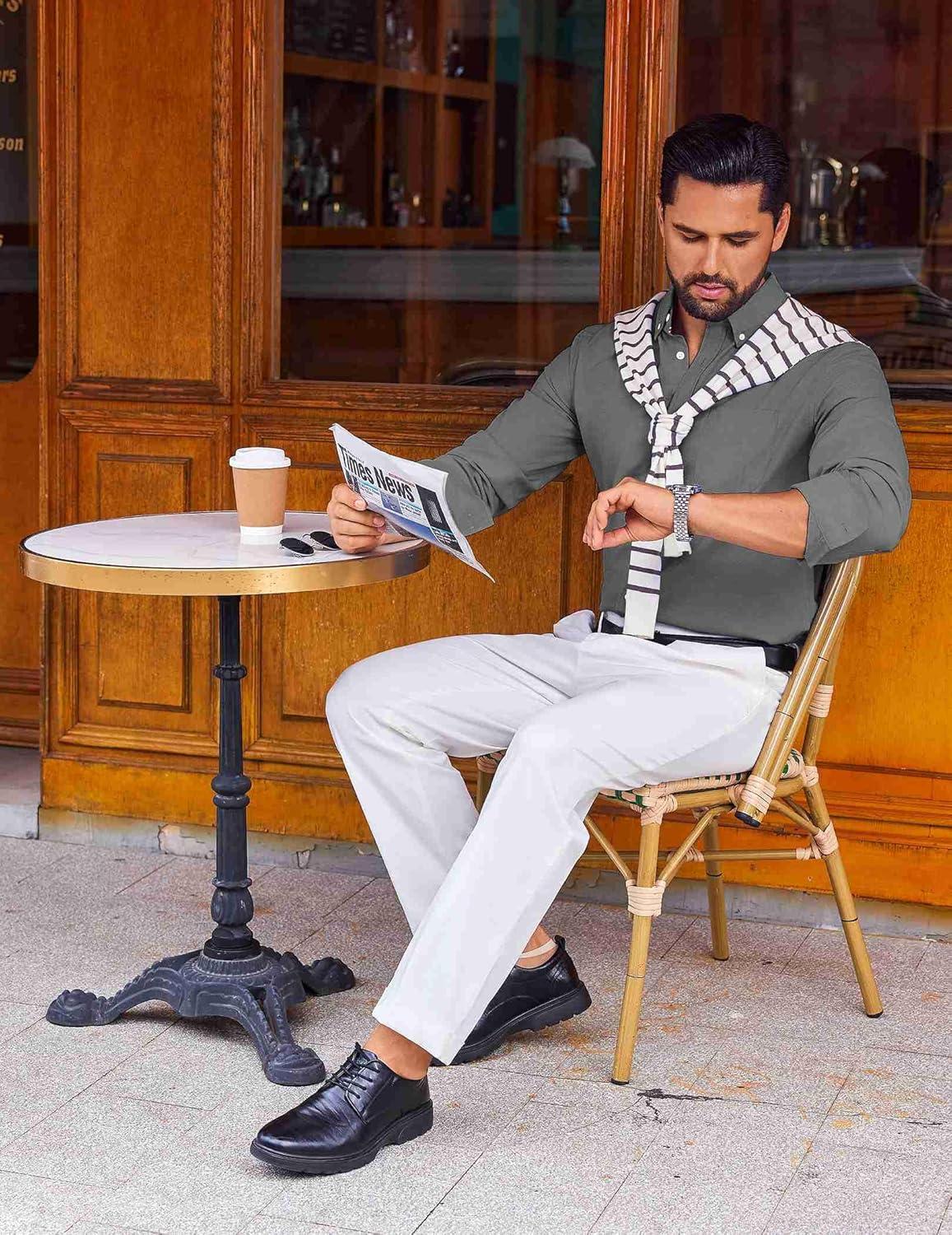 imageCOOFANDY Mens Long Sleeve Button Down Shirt Casual Untucked Shirts for Men Oxford Dress ShirtsGray