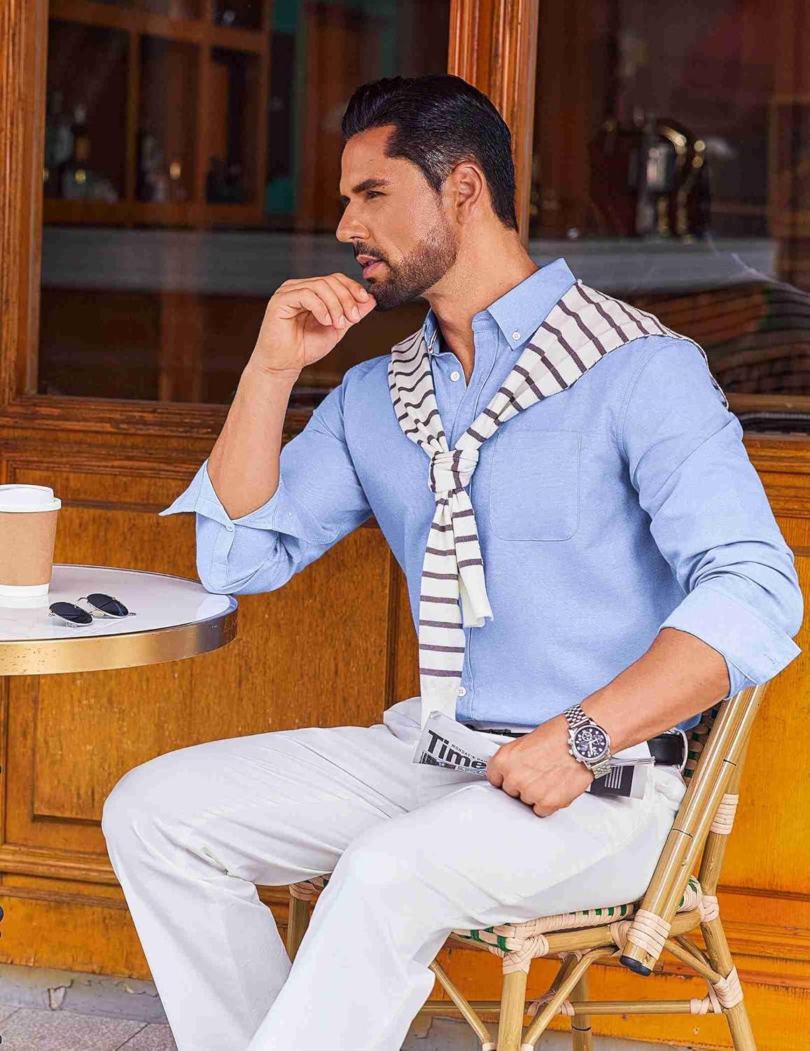 imageCOOFANDY Mens Long Sleeve Button Down Shirt Casual Untucked Shirts for Men Oxford Dress ShirtsLight Blue