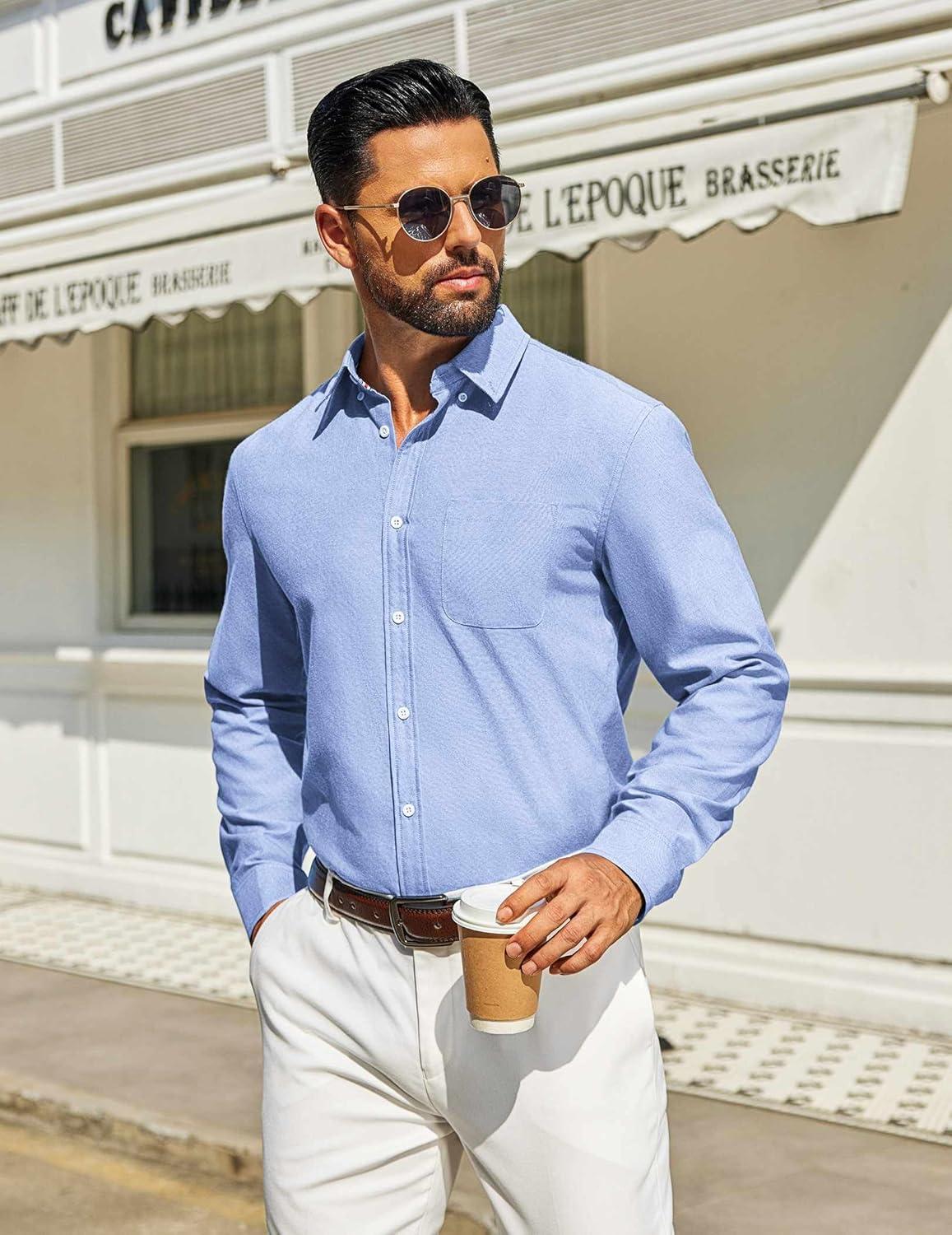 imageCOOFANDY Mens Long Sleeve Button Down Shirt Casual Untucked Shirts for Men Oxford Dress ShirtsLight Blue