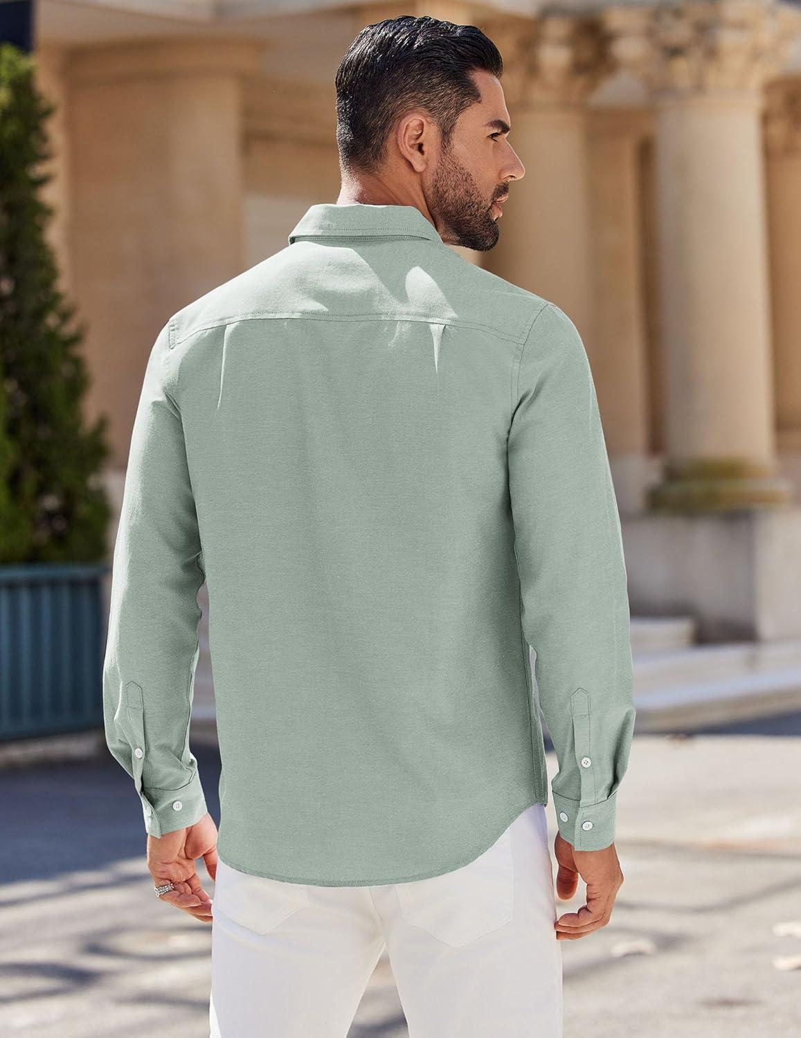 imageCOOFANDY Mens Long Sleeve Button Down Shirt Casual Untucked Shirts for Men Oxford Dress ShirtsLight Green