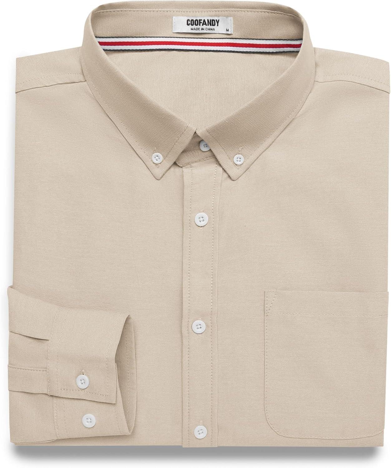 imageCOOFANDY Mens Long Sleeve Button Down Shirt Casual Untucked Shirts for Men Oxford Dress ShirtsLight Khaki