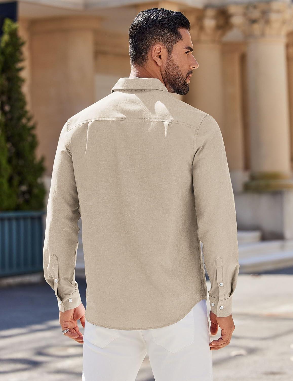 imageCOOFANDY Mens Long Sleeve Button Down Shirt Casual Untucked Shirts for Men Oxford Dress ShirtsLight Khaki