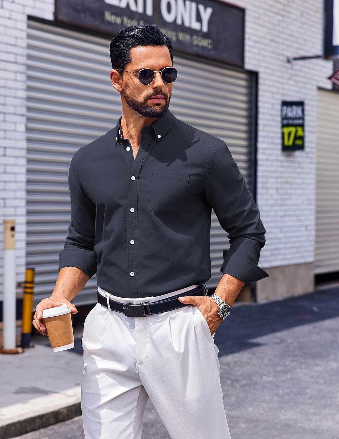 imageCOOFANDY Mens Long Sleeve Button Down Shirt Casual Untucked Shirts for Men Oxford Dress ShirtsNavy Blue