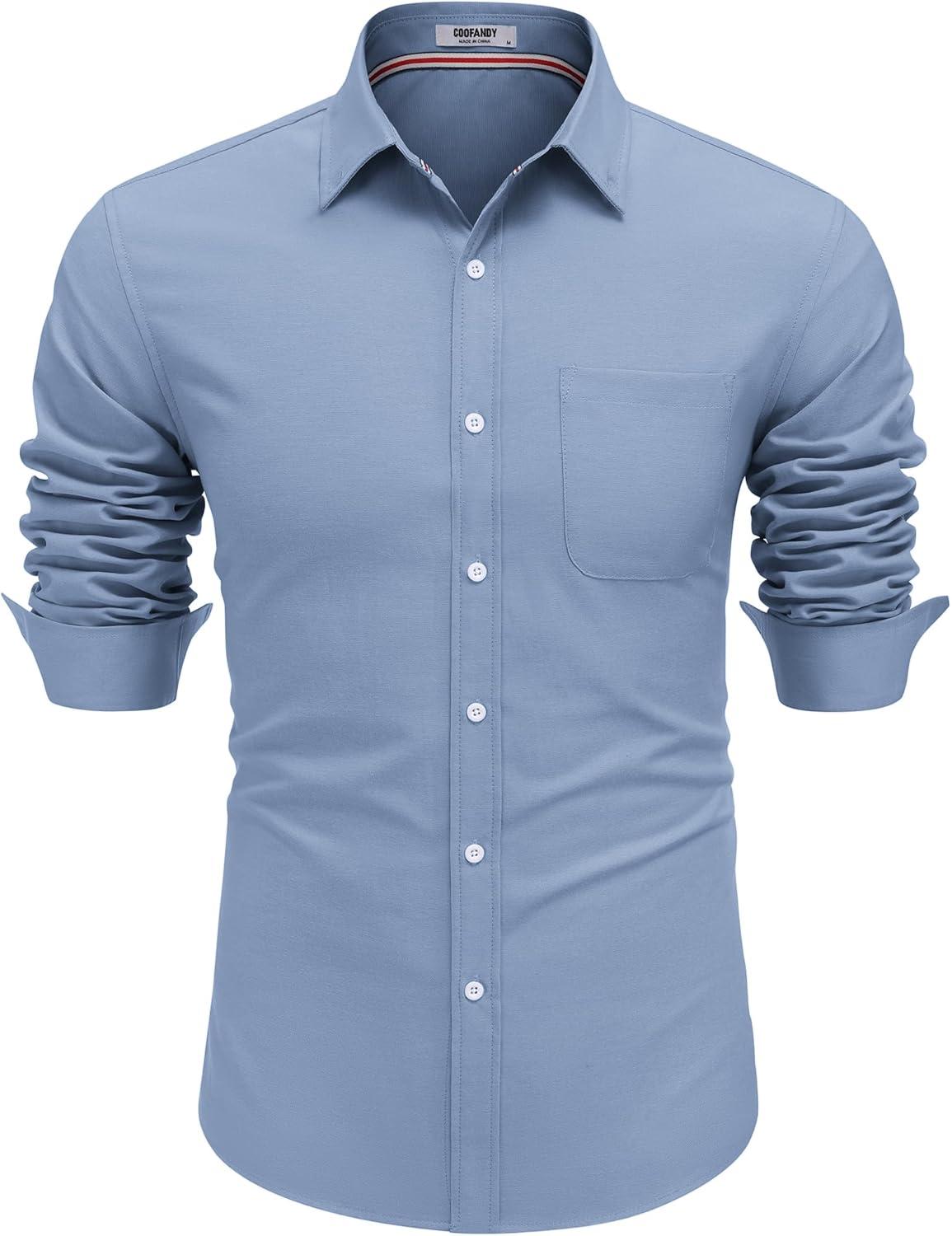 imageCOOFANDY Mens Long Sleeve Button Down Shirt Casual Untucked Shirts for Men Oxford Dress ShirtsOcean Blue